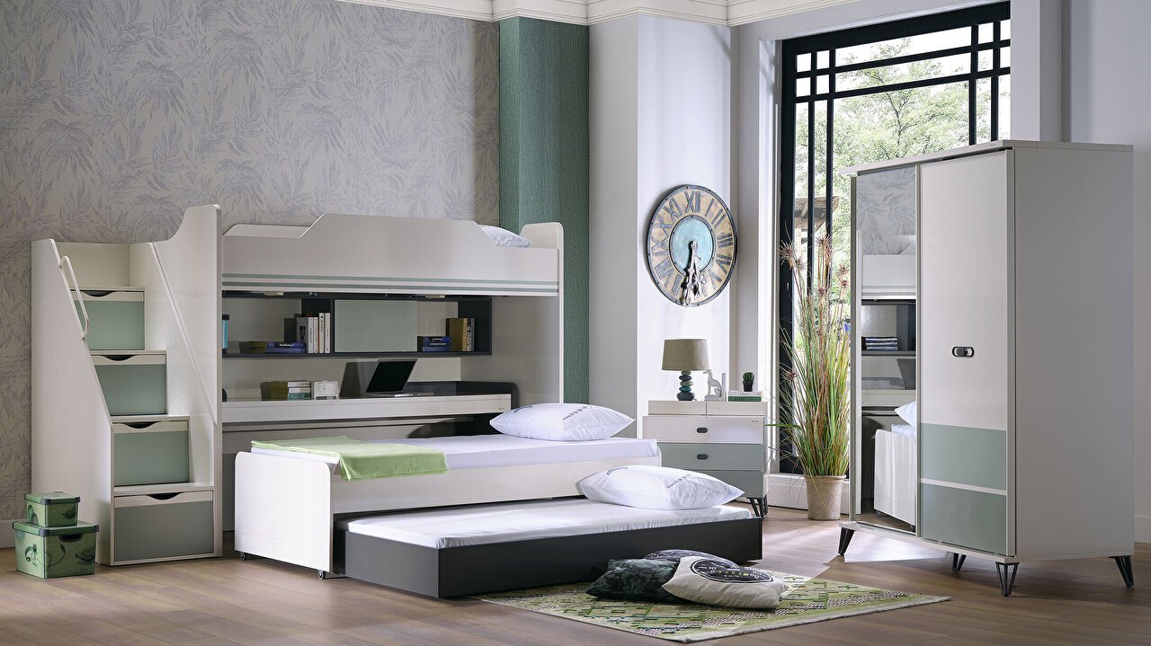 Двухъярусная кровать Menty 90X200 с кроватью под ним